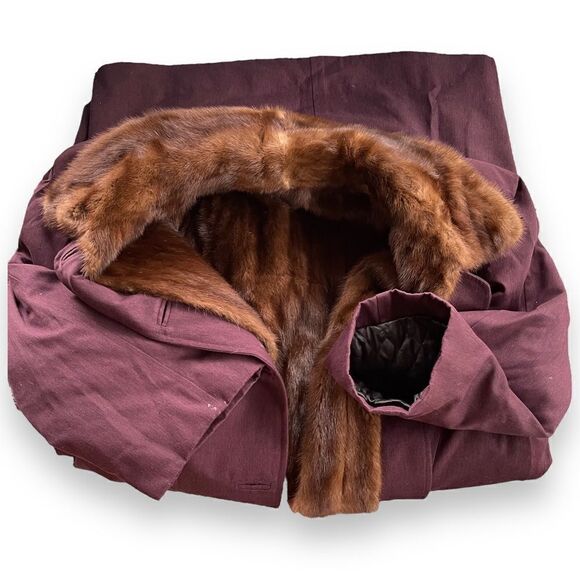 Winters Fur Mink Lined Wool Blend Plum Trench Coat FLAWED /REPURPOSE READY - Picture 10 of 15